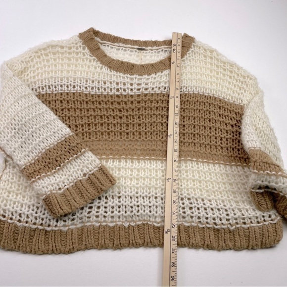 Free People Ivory Striped Monaco Sweater Small Pullover Crochet Knit Wool Blend - Picture 4 of 9